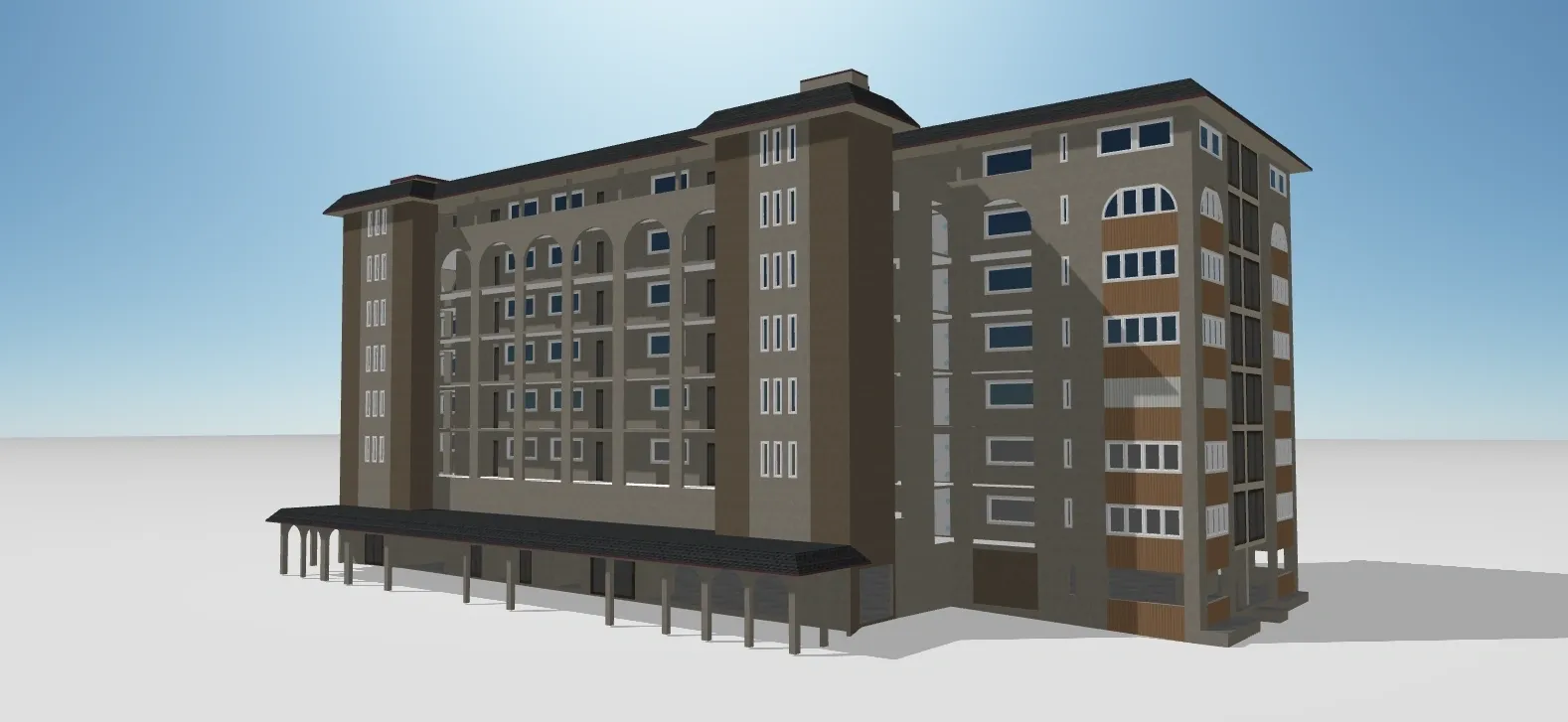 A 3 d rendering of the front of an apartment building.